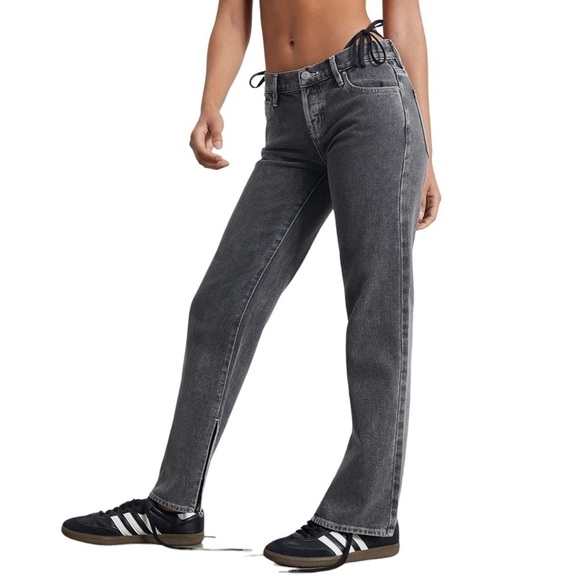 PacSun Women’s Black Low Rise Straight Leg Jeans Size 26 Cotton Slit Hem Retro - Picture 3 of 12